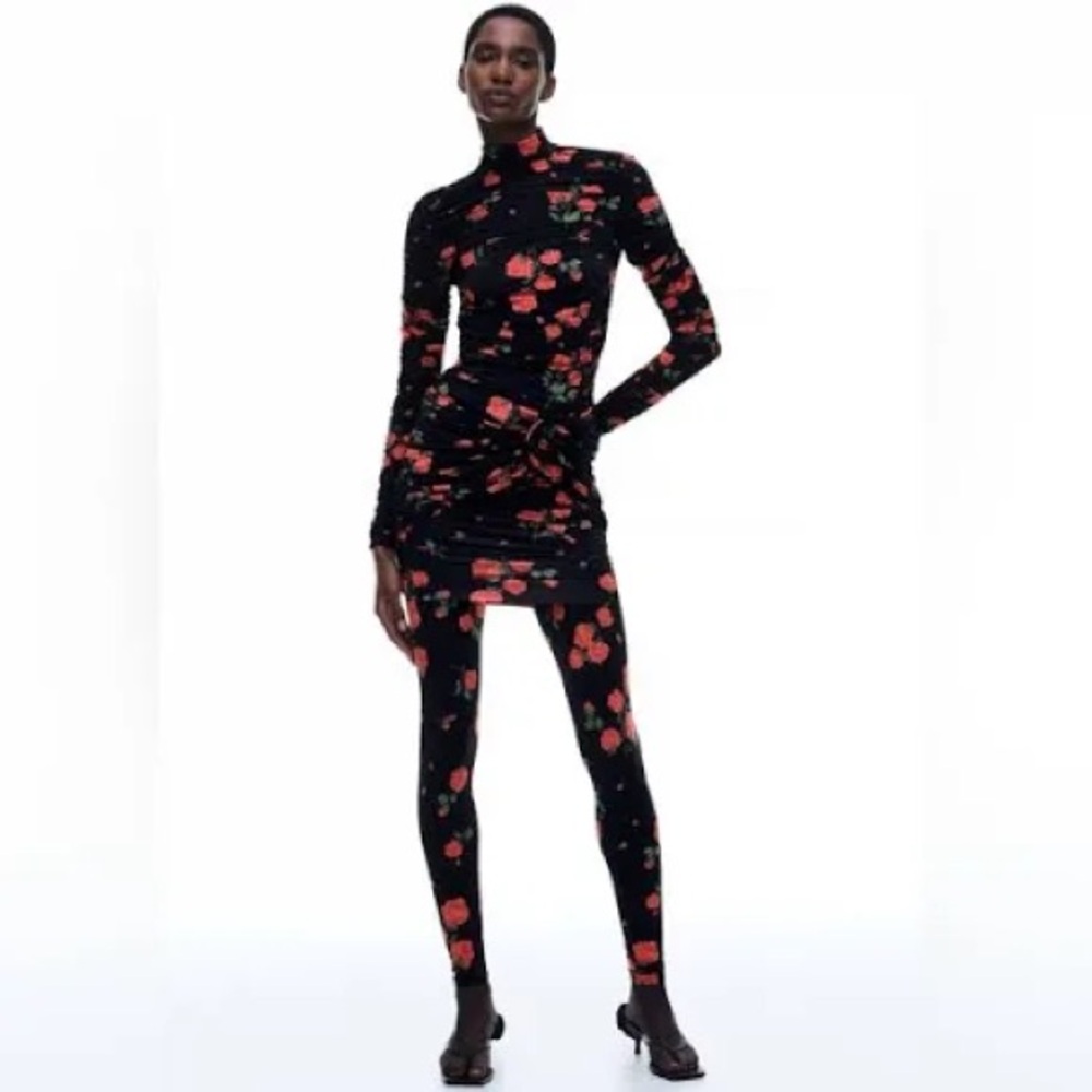 Magda Butrym H&M Rose-Appliquéd Mock Turtleneck Dress Size M